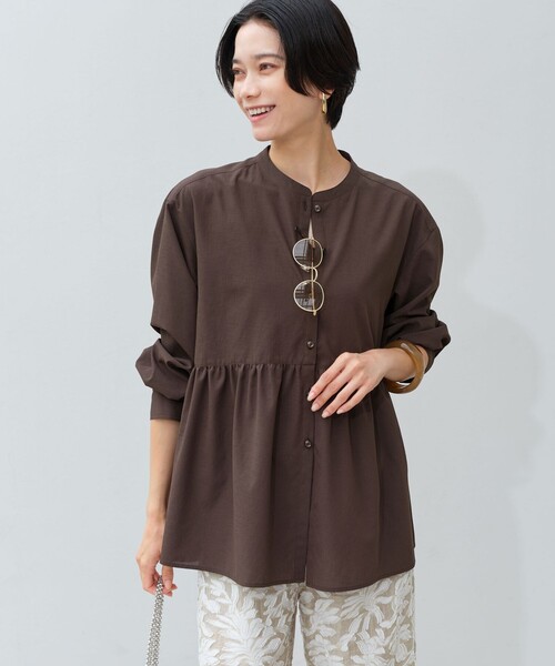 green label relaxing（グリーンレーベルリラクシング）の「［size SHORTあり］ペプラム ブラウス UVカット 通気性 吸水速乾（シャツ/ブラウス・レディース・ライム/ダークブラウン/オフホワイト/ライラック・FREE/SHORT）」の6枚目の写真