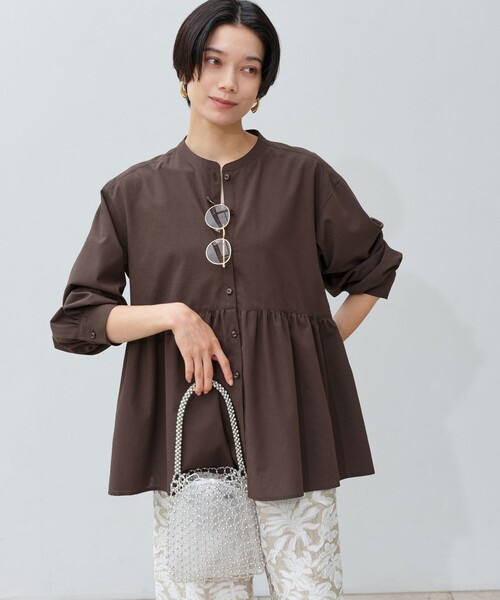 green label relaxing（グリーンレーベルリラクシング）の「［size SHORTあり］ペプラム ブラウス UVカット 通気性 吸水速乾（シャツ/ブラウス・レディース・ライム/ダークブラウン/オフホワイト/ライラック・FREE/SHORT）」の7枚目の写真