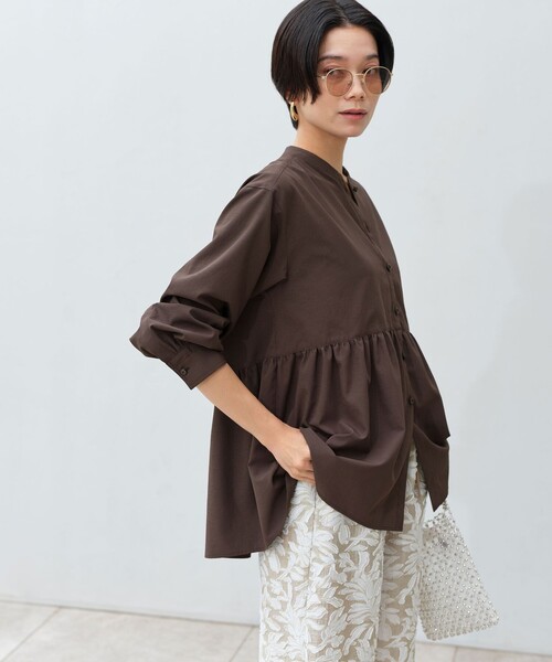 green label relaxing（グリーンレーベルリラクシング）の「［size SHORTあり］ペプラム ブラウス UVカット 通気性 吸水速乾（シャツ/ブラウス・レディース・ライム/ダークブラウン/オフホワイト/ライラック・FREE/SHORT）」の9枚目の写真