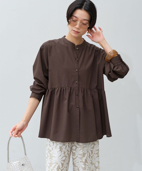 green label relaxing（グリーンレーベルリラクシング）の「［size SHORTあり］ペプラム ブラウス UVカット 通気性 吸水速乾（シャツ/ブラウス・レディース・ライム/ダークブラウン/オフホワイト/ライラック・FREE/SHORT）」の10枚目の写真
