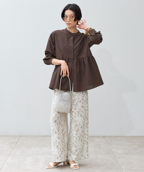 green label relaxing（グリーンレーベルリラクシング）の「［size SHORTあり］ペプラム ブラウス UVカット 通気性 吸水速乾（シャツ/ブラウス・レディース・ライム/ダークブラウン/オフホワイト/ライラック・FREE/SHORT）」の12枚目の写真