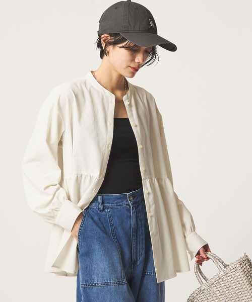 green label relaxing（グリーンレーベルリラクシング）の「［size SHORTあり］ペプラム ブラウス UVカット 通気性 吸水速乾（シャツ/ブラウス・レディース・ライム/ダークブラウン/オフホワイト/ライラック・FREE/SHORT）」の16枚目の写真