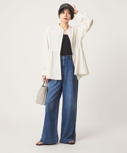 green label relaxing（グリーンレーベルリラクシング）の「［size SHORTあり］ペプラム ブラウス UVカット 通気性 吸水速乾（シャツ/ブラウス・レディース・ライム/ダークブラウン/オフホワイト/ライラック・FREE/SHORT）」の17枚目の写真