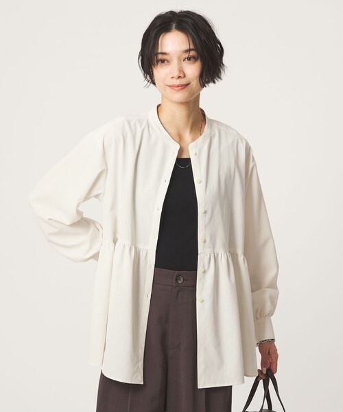 green label relaxing（グリーンレーベルリラクシング）の「［size SHORTあり］ペプラム ブラウス UVカット 通気性 吸水速乾（シャツ/ブラウス・レディース・ライム/ダークブラウン/オフホワイト/ライラック・FREE/SHORT）」の18枚目の写真