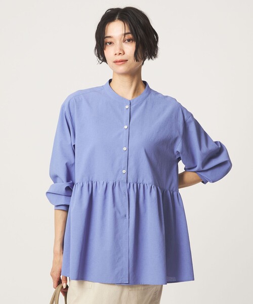 green label relaxing（グリーンレーベルリラクシング）の「［size SHORTあり］ペプラム ブラウス UVカット 通気性 吸水速乾（シャツ/ブラウス・レディース・ライム/ダークブラウン/オフホワイト/ライラック・FREE/SHORT）」の6枚目の写真