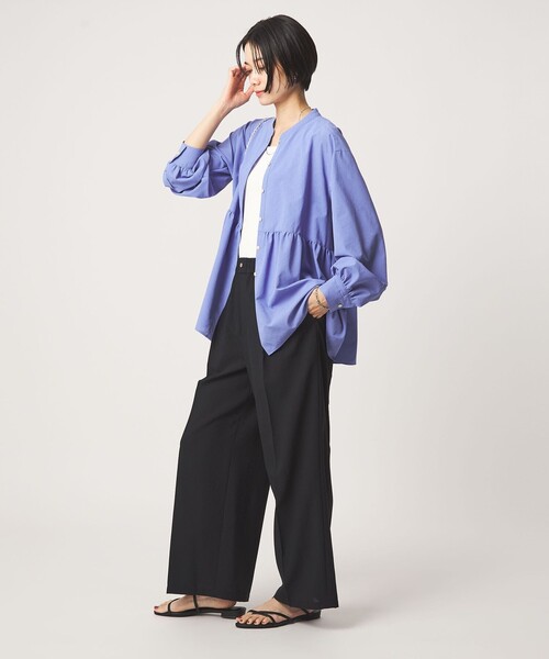 green label relaxing（グリーンレーベルリラクシング）の「［size SHORTあり］ペプラム ブラウス UVカット 通気性 吸水速乾（シャツ/ブラウス・レディース・ライム/ダークブラウン/オフホワイト/ライラック・FREE/SHORT）」の8枚目の写真