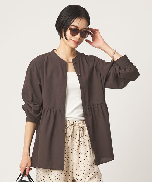 green label relaxing（グリーンレーベルリラクシング）の「［size SHORTあり］ペプラム ブラウス UVカット 通気性 吸水速乾（シャツ/ブラウス・レディース・ライム/ダークブラウン/オフホワイト/ライラック・FREE/SHORT）」の10枚目の写真