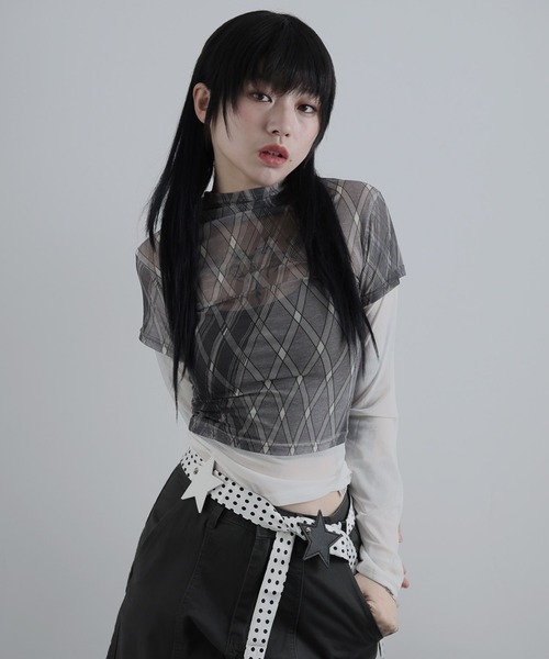 Ulysses（ユリシス）の「フェイクレイヤードシアーチェックカットソー（Tシャツ/カットソー・レディース・グレー/モカ・S/M）」の14枚目の写真
