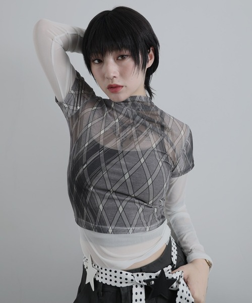 Ulysses（ユリシス）の「フェイクレイヤードシアーチェックカットソー（Tシャツ/カットソー・レディース・グレー/モカ・S/M）」の15枚目の写真