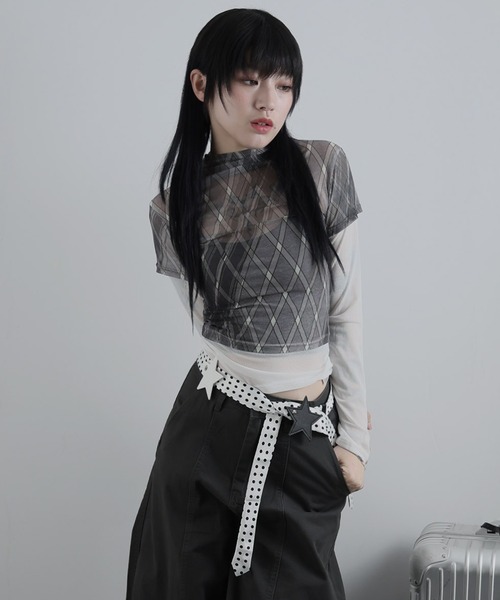 Ulysses（ユリシス）の「フェイクレイヤードシアーチェックカットソー（Tシャツ/カットソー・レディース・グレー/モカ・S/M）」の17枚目の写真