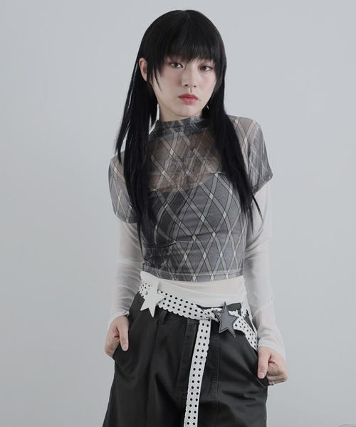Ulysses（ユリシス）の「フェイクレイヤードシアーチェックカットソー（Tシャツ/カットソー・レディース・グレー/モカ・S/M）」の18枚目の写真