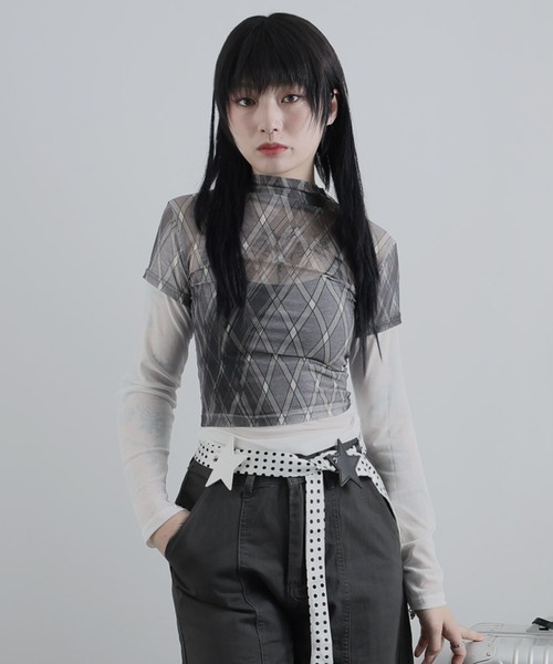 Ulysses（ユリシス）の「フェイクレイヤードシアーチェックカットソー（Tシャツ/カットソー・レディース・グレー/モカ・S/M）」の19枚目の写真