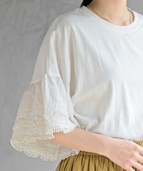 rps(アールピーエス)の「刺繍レーススリーブ切替カットT(Tシャツ/カットソー・レディース・オフホワイト/ブラック・フリー)」の7枚目の写真