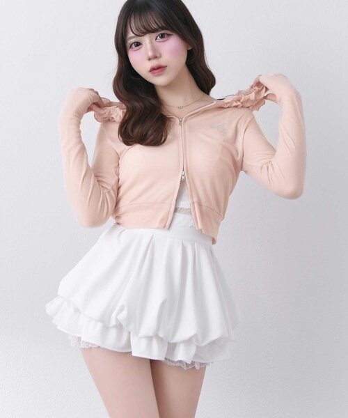 OLIVE des OLIVE(オリーブデオリーブ)の「【Belle Charme】UV Cut Frill Zip Hoodie(パーカー・レディース・アイボリー/ブラック/ピンク・FREE)」の3枚目の写真