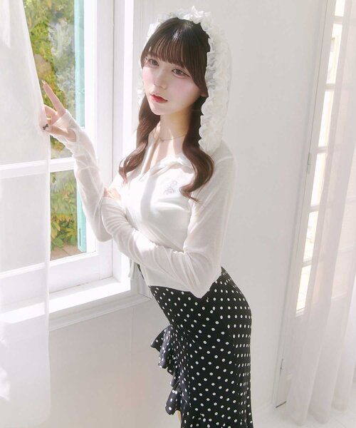 OLIVE des OLIVE(オリーブデオリーブ)の「【Belle Charme】UV Cut Frill Zip Hoodie(パーカー・レディース・アイボリー/ブラック/ピンク・FREE)」の10枚目の写真