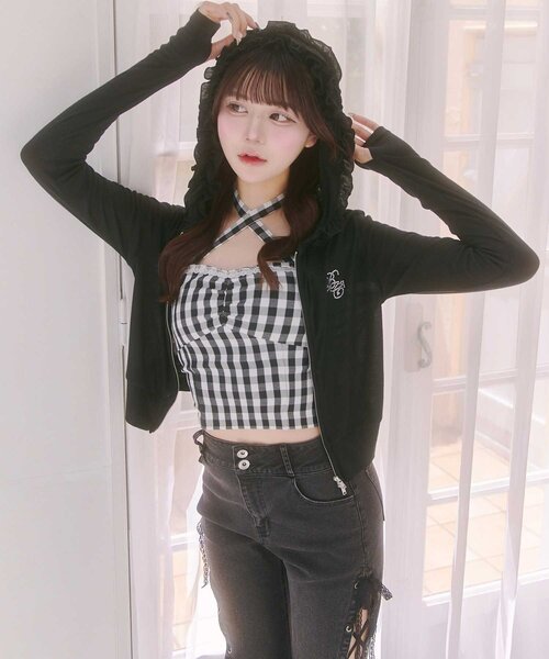 OLIVE des OLIVE(オリーブデオリーブ)の「【Belle Charme】UV Cut Frill Zip Hoodie(パーカー・レディース・アイボリー/ブラック/ピンク・FREE)」の15枚目の写真