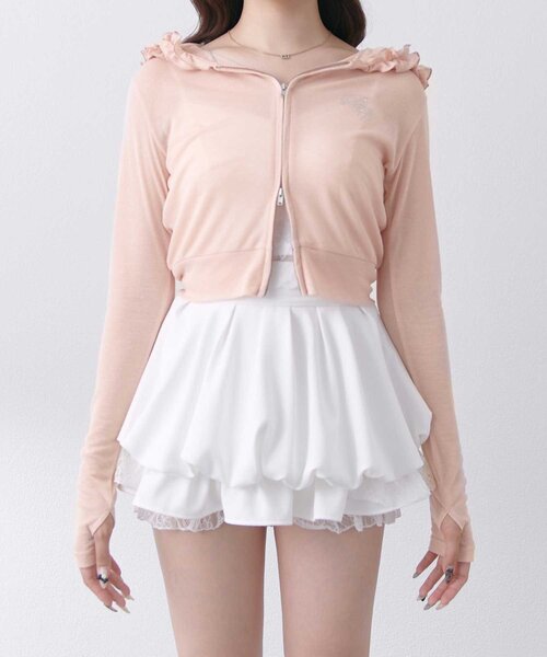 OLIVE des OLIVE(オリーブデオリーブ)の「【Belle Charme】UV Cut Frill Zip Hoodie(パーカー・レディース・アイボリー/ブラック/ピンク・FREE)」の4枚目の写真