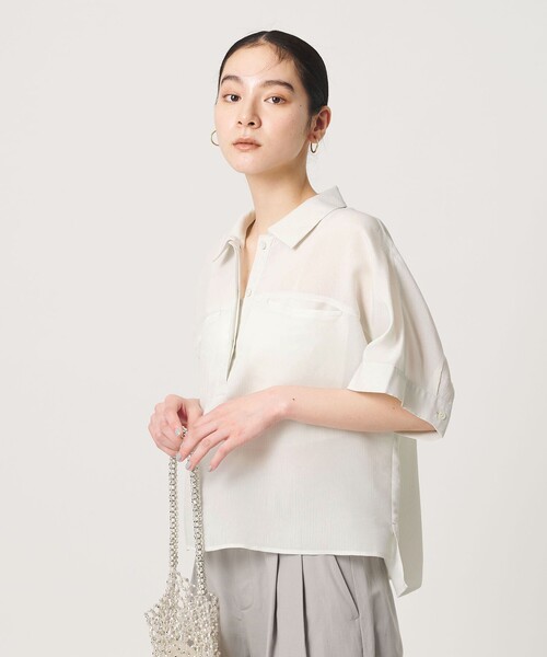 BEAUTY&YOUTH UNITED ARROWS(ビューティーアンドユースユナイテッドアローズ)の「レーヨンポリエステル ストライプ チュニック(シャツ/ブラウス・レディース・ライム/ブラック/ライトブルー・FREE)」の3枚目の写真