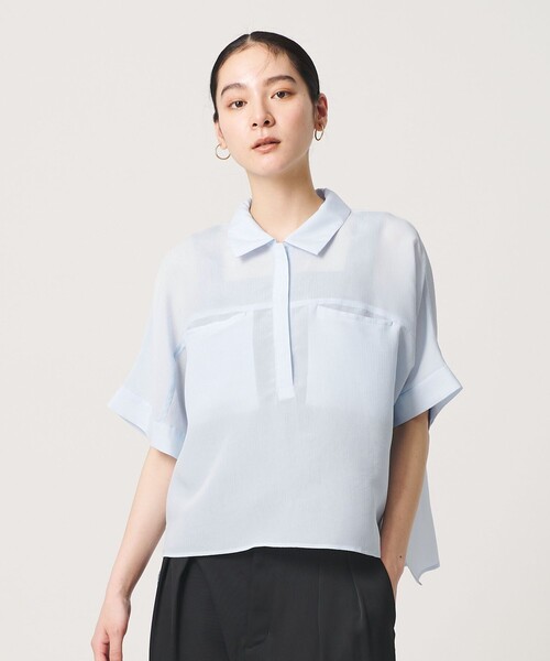 BEAUTY&YOUTH UNITED ARROWS(ビューティーアンドユースユナイテッドアローズ)の「レーヨンポリエステル ストライプ チュニック(シャツ/ブラウス・レディース・ライム/ブラック/ライトブルー・FREE)」の4枚目の写真