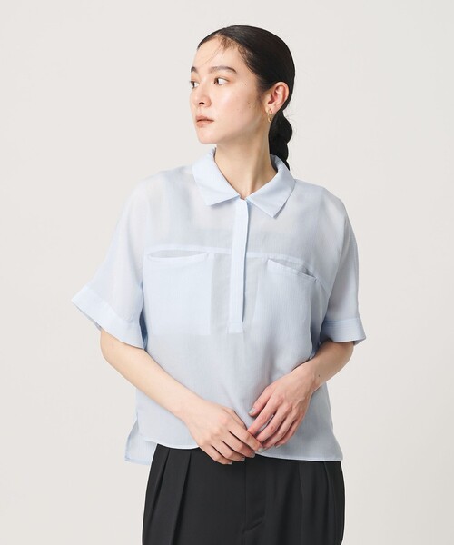 BEAUTY&YOUTH UNITED ARROWS(ビューティーアンドユースユナイテッドアローズ)の「レーヨンポリエステル ストライプ チュニック(シャツ/ブラウス・レディース・ライム/ブラック/ライトブルー・FREE)」の5枚目の写真