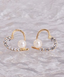 【Peony/ピオニー】アシンメトリーデザイン　ハート＆パールピアス