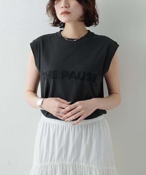 THE PAUSE（ザ ポーズ）の「【THE PAUSE】THE PAUSE ノースリーブTEE（Tシャツ/カットソー・レディース・チャコールグレー/オフホワイト・FREE）」の2枚目の写真