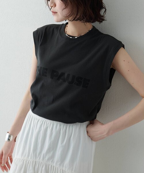 THE PAUSE（ザ ポーズ）の「【THE PAUSE】THE PAUSE ノースリーブTEE（Tシャツ/カットソー・レディース・チャコールグレー/オフホワイト・FREE）」の4枚目の写真