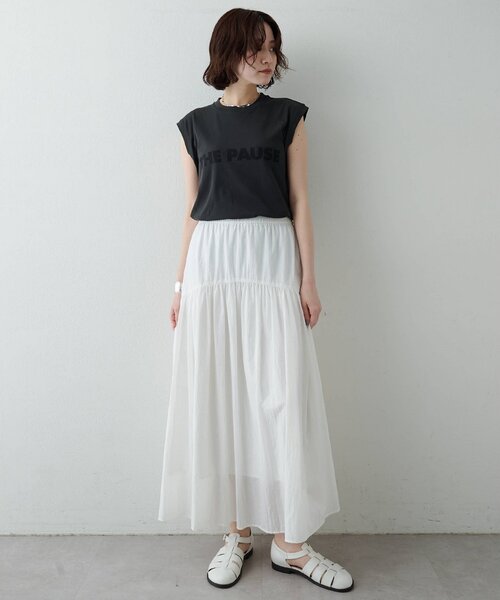THE PAUSE（ザ ポーズ）の「【THE PAUSE】THE PAUSE ノースリーブTEE（Tシャツ/カットソー・レディース・チャコールグレー/オフホワイト・FREE）」の3枚目の写真