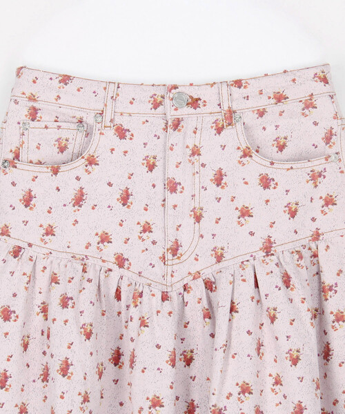 Firsthand(ファーストハンド)の「GANNI/ガニー Printed Paint Denim Long Skirt / A1090268 / 花柄 プリント フレア デニムスカート(デニムスカート・レディース・ピンク・36)」の3枚目の写真