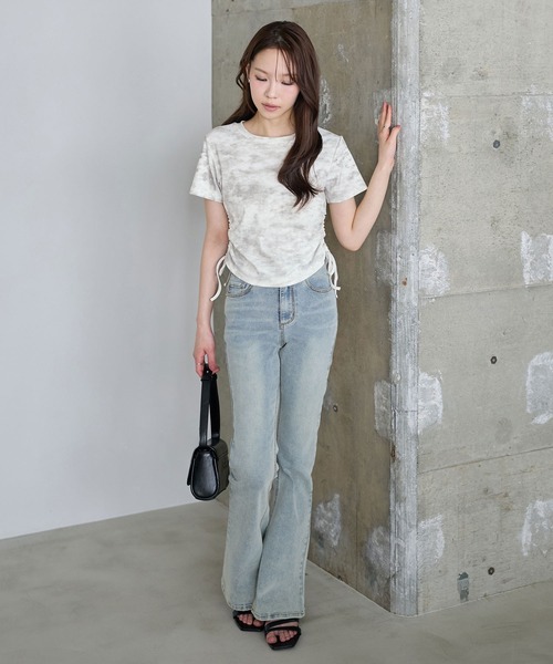 CHAN ME(チャンミ)の「ショート丈ラメプリントギャザーTシャツ(Tシャツ/カットソー・レディース・グレー/ブラック/ホワイト・MEDIUM/LARGE/X-LARGE)」の13枚目の写真