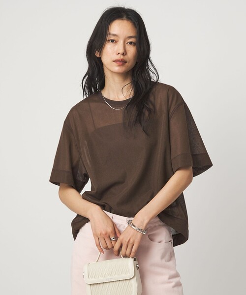 green label relaxing(グリーンレーベルリラクシング)の「シアー メッシュ クルーネック プルオーバー カットソー(Tシャツ/カットソー・レディース・ライム/オフホワイト/ブラック/ダークブラウン・FREE)」の4枚目の写真