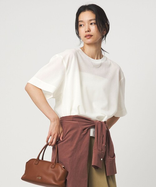 green label relaxing(グリーンレーベルリラクシング)の「シアー メッシュ クルーネック プルオーバー カットソー(Tシャツ/カットソー・レディース・ライム/オフホワイト/ブラック/ダークブラウン・FREE)」の2枚目の写真