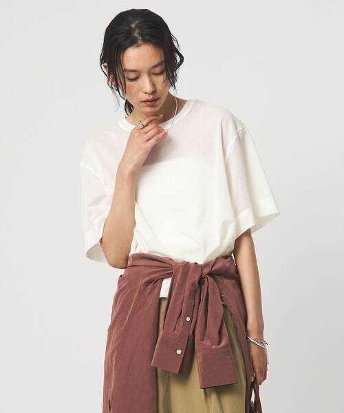 green label relaxing(グリーンレーベルリラクシング)の「シアー メッシュ クルーネック プルオーバー カットソー(Tシャツ/カットソー・レディース・ライム/オフホワイト/ブラック/ダークブラウン・FREE)」の6枚目の写真