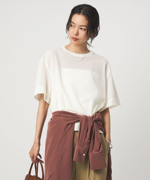 green label relaxing(グリーンレーベルリラクシング)の「シアー メッシュ クルーネック プルオーバー カットソー(Tシャツ/カットソー・レディース・ライム/オフホワイト/ブラック/ダークブラウン・FREE)」の5枚目の写真