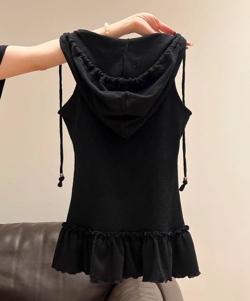 AVYL（アヴィル）の「裾フリルデザインフード付きグラフィックタンクトップ（Tシャツ/カットソー・レディース・ホワイト/ブラック・M）」の13枚目の写真