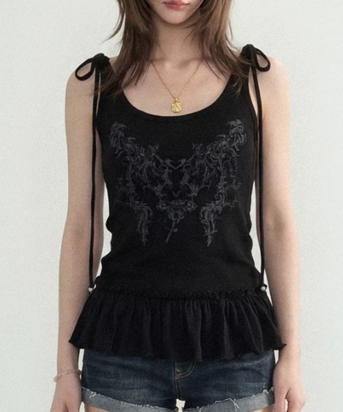 AVYL（アヴィル）の「裾フリルデザインフード付きグラフィックタンクトップ（Tシャツ/カットソー・レディース・ホワイト/ブラック・M）」の17枚目の写真