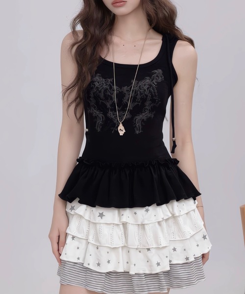 AVYL（アヴィル）の「裾フリルデザインフード付きグラフィックタンクトップ（Tシャツ/カットソー・レディース・ホワイト/ブラック・M）」の18枚目の写真