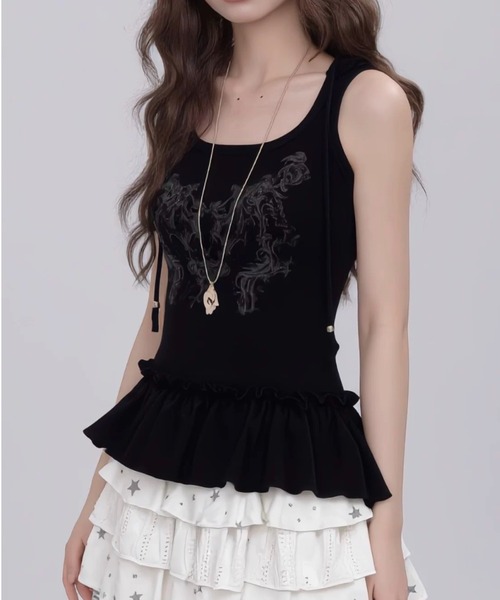 AVYL（アヴィル）の「裾フリルデザインフード付きグラフィックタンクトップ（Tシャツ/カットソー・レディース・ホワイト/ブラック・M）」の19枚目の写真