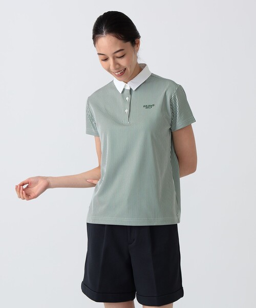 BEAMS GOLF(ビームスゴルフ)の「〈WOMEN〉PURPLE LABEL / ストライプ クレリック ポロシャツ(ポロシャツ・レディース・グリーン/ネイビー・S/M/L)」の1枚目の写真