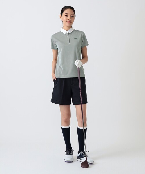 BEAMS GOLF(ビームスゴルフ)の「〈WOMEN〉PURPLE LABEL / ストライプ クレリック ポロシャツ(ポロシャツ・レディース・グリーン/ネイビー・S/M/L)」の3枚目の写真