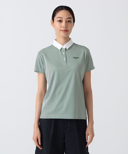BEAMS GOLF(ビームスゴルフ)の「〈WOMEN〉PURPLE LABEL / ストライプ クレリック ポロシャツ(ポロシャツ・レディース・グリーン/ネイビー・S/M/L)」の6枚目の写真