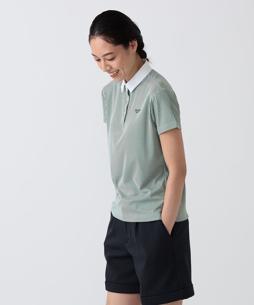 BEAMS GOLF(ビームスゴルフ)の「〈WOMEN〉PURPLE LABEL / ストライプ クレリック ポロシャツ(ポロシャツ・レディース・グリーン/ネイビー・S/M/L)」の7枚目の写真