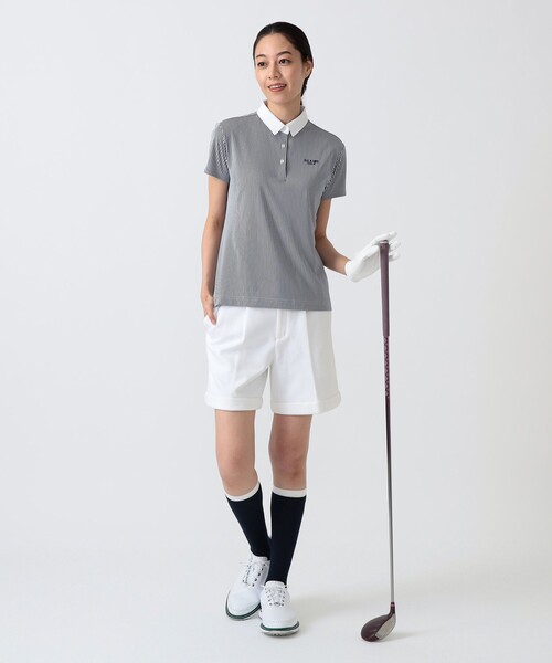 BEAMS GOLF(ビームスゴルフ)の「〈WOMEN〉PURPLE LABEL / ストライプ クレリック ポロシャツ(ポロシャツ・レディース・グリーン/ネイビー・S/M/L)」の8枚目の写真