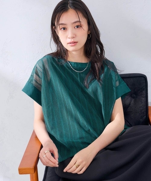 a.v.v(アーヴェヴェ)の「幾何レースレイヤードトップス(Tシャツ/カットソー・レディース・クリーム/ホワイト/アイボリー/ブラック/ブラウン/グリーン・38/40/36)」の13枚目の写真