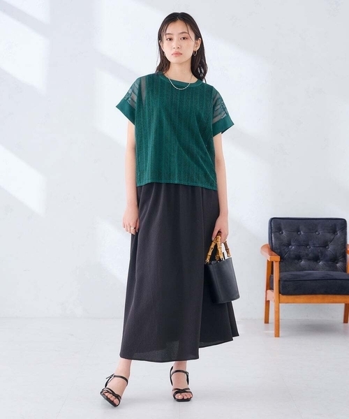 a.v.v(アーヴェヴェ)の「幾何レースレイヤードトップス(Tシャツ/カットソー・レディース・クリーム/ホワイト/アイボリー/ブラック/ブラウン/グリーン・38/40/36)」の18枚目の写真