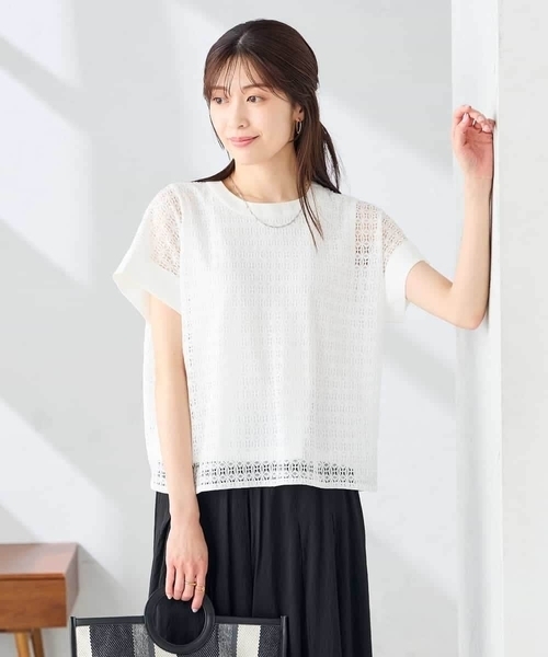 a.v.v(アーヴェヴェ)の「幾何レースレイヤードトップス(Tシャツ/カットソー・レディース・クリーム/ホワイト/アイボリー/ブラック/ブラウン/グリーン・38/40/36)」の21枚目の写真