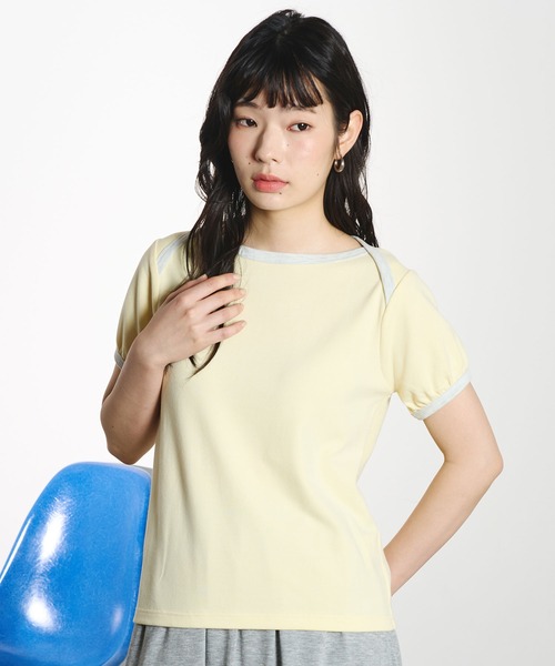 ROSE BUD(ローズバッド)の「RAGLAN PIPING TEE(Tシャツ/カットソー・レディース・ブラウン/ライトイエロー・ONE SIZE)」の3枚目の写真