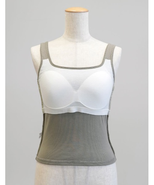 Re:EDIT（リエディ）の「[カップ付き/ノンワイヤー/ストレッチ/エアリータッチ]Libre Beauty Bra Top スクエアネックリブタンクトップ（タンクトップ・レディース・ネイビー/カーキ/ホワイト/グレー/ブラック・MEDIUM/LARGE）」の8枚目の写真