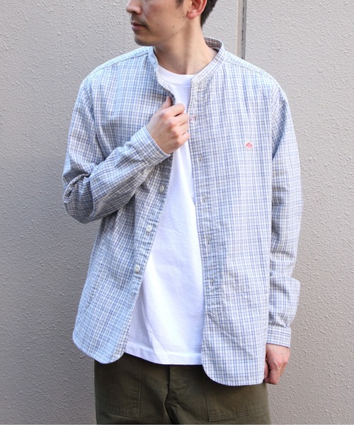 DANTON(ダントン)の「DANTON/ダントン バンドカラー ブラッシュドツイルチェック ロングスリーブシャツ BAND COLLAR BRUSHED TWILL CHECK SHIRT DT-0280 KTW(シャツ/ブラウス・メンズ・サックスブルー・44/42/40)」の1枚目の写真