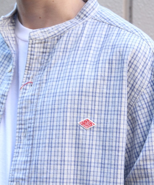 DANTON(ダントン)の「DANTON/ダントン バンドカラー ブラッシュドツイルチェック ロングスリーブシャツ BAND COLLAR BRUSHED TWILL CHECK SHIRT DT-0280 KTW(シャツ/ブラウス・メンズ・サックスブルー・44/42/40)」の2枚目の写真